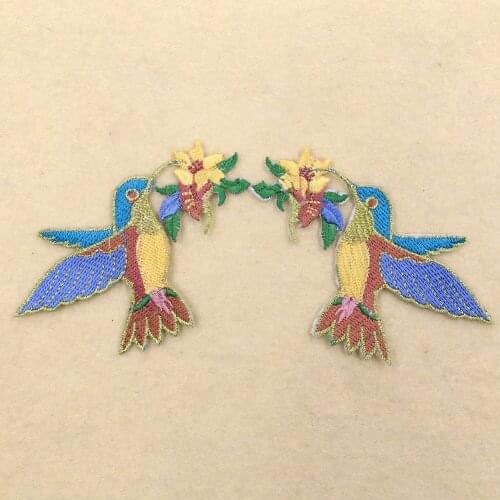 2PCS Flowers Birds Patches DIY Patch Cute Animals Embroidery Applique Iron on Transfers for Clothing Stickers Women Clothes