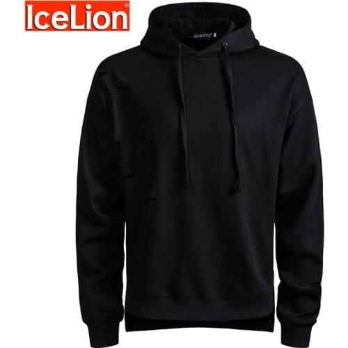 IceLion 2021 Spring Hole Hoodies Men Sweatshirt Solid Slim Fit Cotton Sportswear Fashion Tracksuit Hip Hop Streetwear Pullover