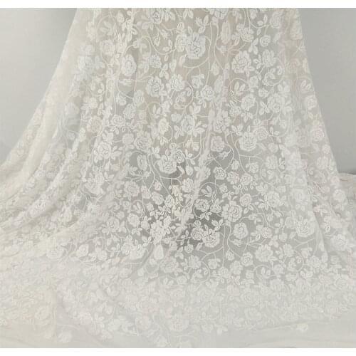 5yards New Cotton Embroidery Lace Fabric Dress Material White/Apricot color Embroidery Mesh Wedding Garment Cloth Lace Fabric