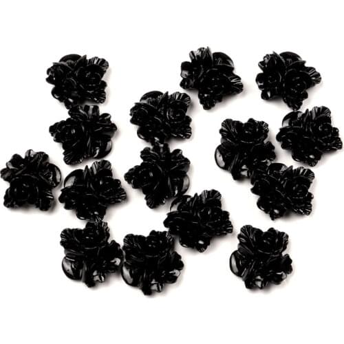 50Pcs Black Resin Flower Decoration Crafts Beads Flatback Cabochon Scrapbook DIY Embellishments Accessories Buttons