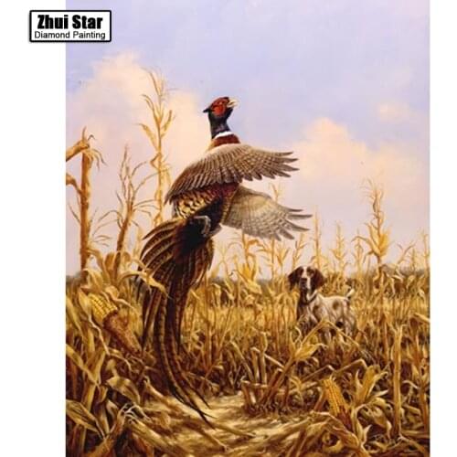 Full Drill Square Diamond 5D DIY Diamond Painting"Pheasant and dog "Diamond Embroidery Cross Stitch Rhinestone Mosaic Painting