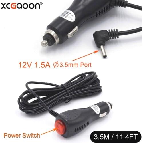 XCGaoon 3.5mm Port Car Charger for Car Radar Detector / DVR Camera / GPS, input DC 12V-24V Output DC 12V 1.5A, Cable Length 3.5m