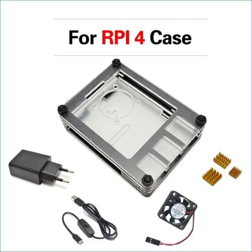 S ROBOT Raspberry Pi 4 case kit with heat sink & Cooling fan & type-c USB cable with On/Off Switch & Power Supply RPI107
