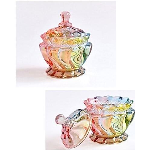 Colorful Glass Tent Shaped Crystal Candy Box Apothecary Jar with Lid Chocolate Containers Wedding Candy Buffet Jars Kitchen