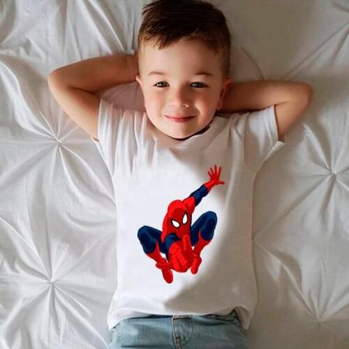 2021 New Disney Cute Print Summer T-shirt Spiderman Boys and Girls Hulk T-Shirt Baby Round Neck Casual Loose Beautiful T-shirt