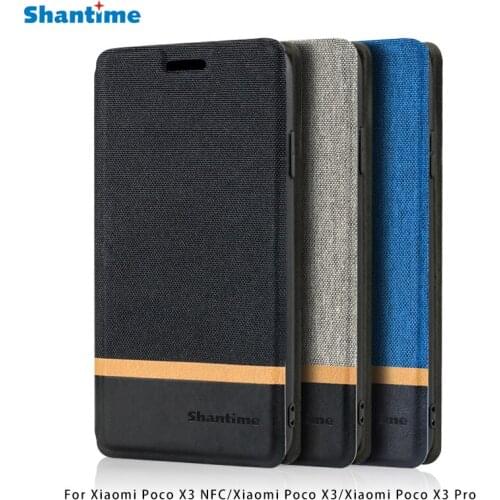Canvas PU Leather Phone Bag Case For Xiaomi Poco X3 NFC Flip Case For Xiaomi Poco X3 NFC Business Case Soft Silicone Back Cover