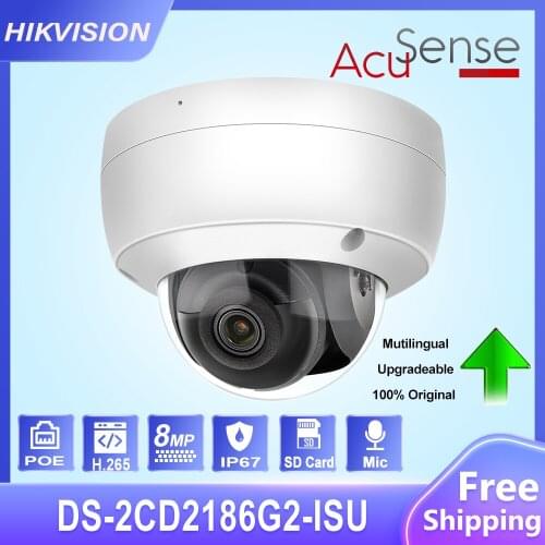 Hikvision CCTV Camera 4K 8MP DS-2CD2186G2-ISU Acusense Darkfighter Bulit-in Mic SD Card POE Outdoor Security Video Dome Camera