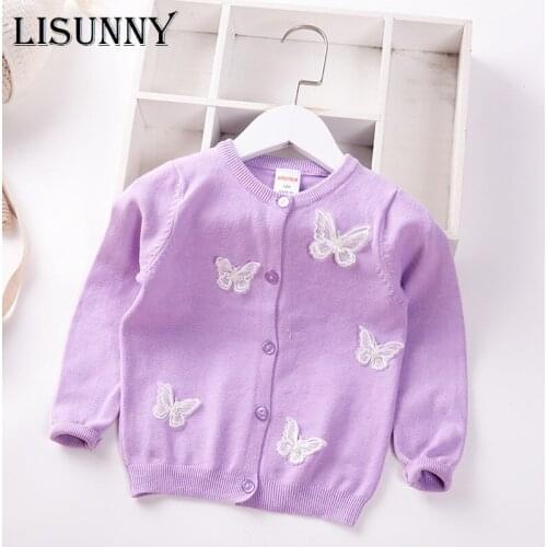 Girls Cardigan Sweater 2021 Spring Autumn New Kids Sweater Lace Butterfly Bead Children Jacket Baby Clothes Lolita Style 2-7y