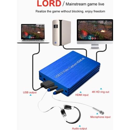 4K HDMI Capture Card Video Capture Device HDMI to USB 3.0 Game Broadcast Microphone HD 1080p Live Streaming Video Record Capture