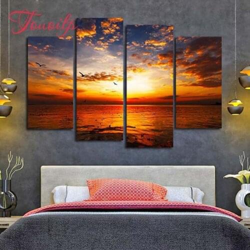 4pcs/set Sunset view 5d Diamond Painting Cross Stitch Pattern Diamond Embroidery Mosaic Full Drill Home Decor DIY Painting
