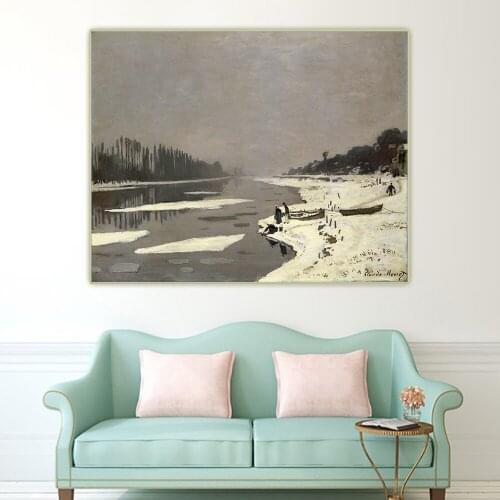 Citon Claude Monet《Ice Floes on the Seine at Bougival》Canvas Oil Painting Artwork Picture Wall Background Decor Home Decoration