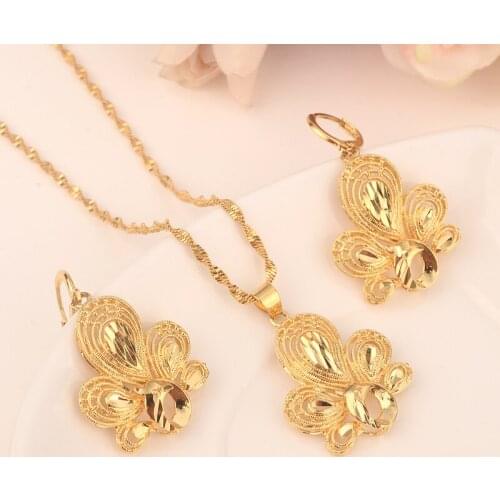 Gold Dubai india Vintage African peacock pendant Sets for Women Fashion Charms Necklace Earrings Wedding Jewelry Sets party Gift