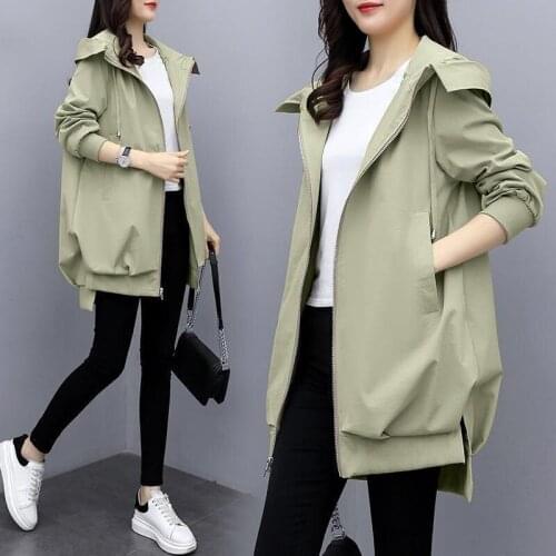 Korean Fashion Womens Spring Hooded Jackets Female Casual Long Sleeve Windbreaker Coat Loose Zipper Overcoat Famale Outwear New