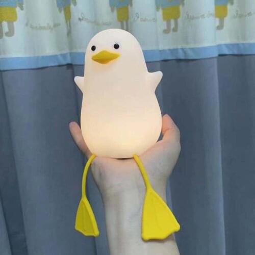 Cute Animal Duck LED Night Lamp with Bracket Nordic Cute Lovely Cartoon Night Light Silicone Soft Touch Sensor Baby Kid Home Dec