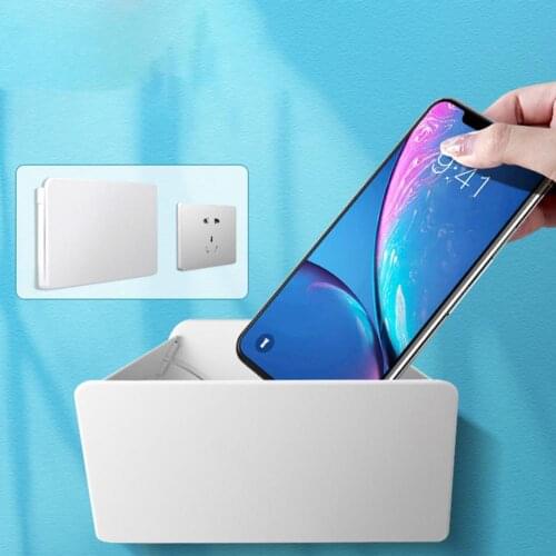 Mobile Phone Storage Box Wall Mounted Punch-free ABS Easy to Install Foldable Gadget Storage Shelf for Home Bathroom Toilet