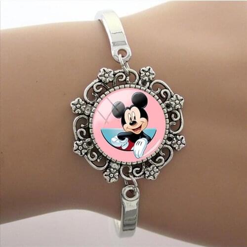 Disney Fashion Cute Mickey Bracelet Dome Bracelet Jewelry Gift Mickey Mouse Photo Cabochon Bracelet Lace Glass Charm Bracelet
