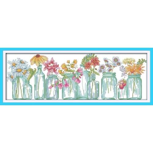 Joy Sunday Flower Vases Count Cross Stitch Patterns 14CT DMC Chinese Embroidery Kit Sale Print Pattern Handicraft Needlework Set