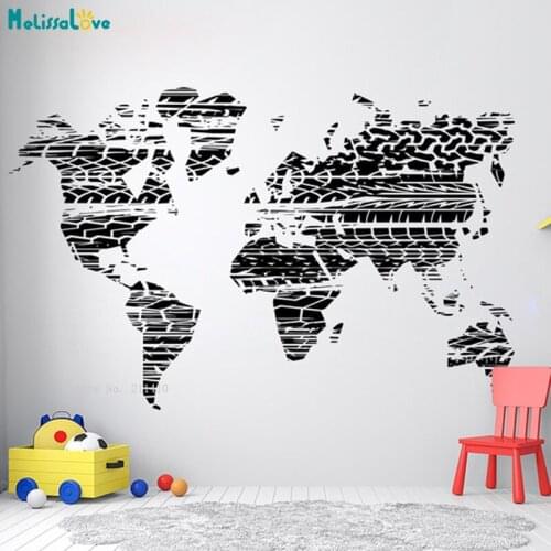 Tire Marks Wall Sticker Home Decor Track Racing Road World Map Wheel Decals Car Flag Vinyl Murals Boys Room YT5564