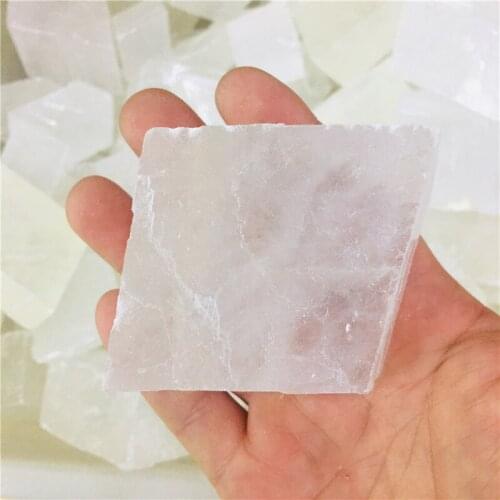 Natural white rough selenite crystal slab transparent gypsum specimen