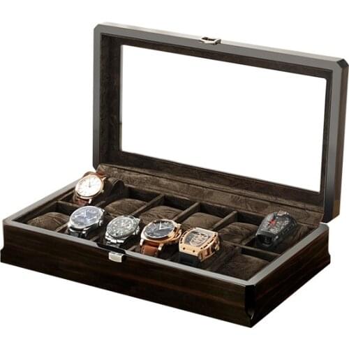 New Luxury 2020 Watch Boxes Storage Fiber 12 Grids Wood Watches Display Box Case Convenient Glasses Brown Lint Jewelry Organizer