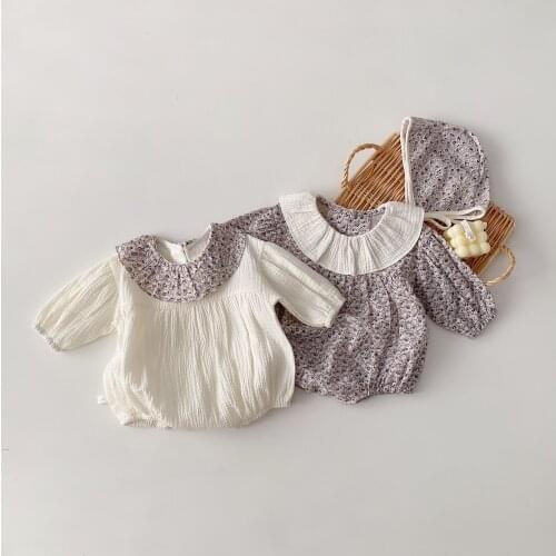 2021 Baby Girl Spring New Small Flower Gentleness Korean Climbing Suit with Detachable Hat