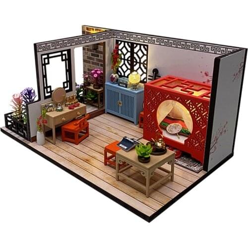 New DIY Wooden Doll House Miniature Furniture With LED Kit Archaic Architecture Dollhouses Assemble Toys for Children Gift Casa