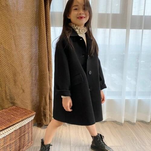 Girls Woolen Mid-Length Coat Jacket Two Wear Winter 2021 New Big Cardigan Teenage Thick Luxury Design Black High Quality