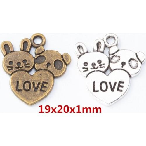 50 pieces of retro metal zinc alloy Bear and rabbit Pendant for DIY handmade jewelry necklace making 8221