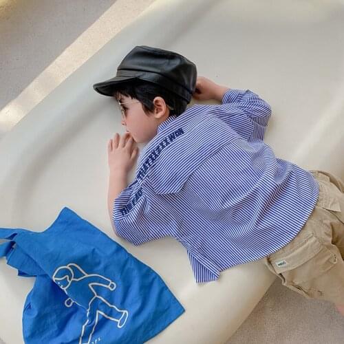 2-8 Y Toddler Boys Shirts 2021 New Summer Kids Letter Embroidery Striped Blouse Fashion Bat Sleeve Boys Loose Shirt Baby Clothes