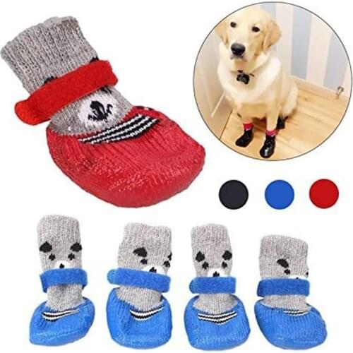 Cute Cotton Rubber Pet Dog Shoes 4pcs/Set Dog Boots Waterproof Non-slip Dog Shoes Sock Rain Snow Boots Socks For Puppy Cats Dogs