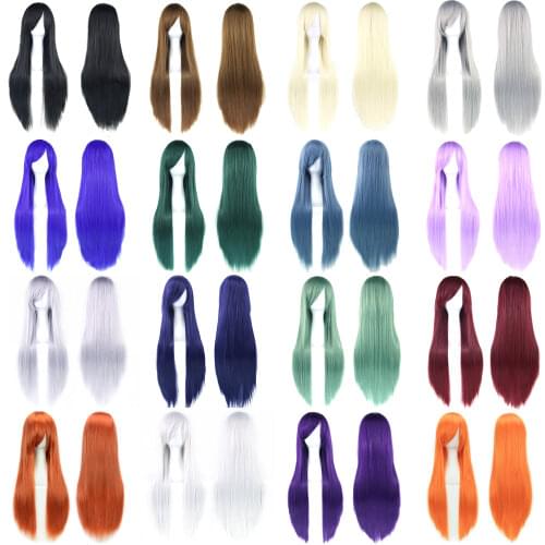 Soowee 80cm Long High Temperature Fiber Women Blue Wig Burgundy Gray Straight Party Hair Cosplay Wigs False Hair Wigs-female