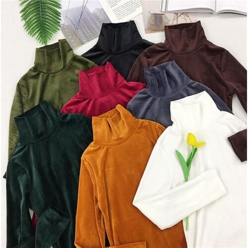 New Spring Women Turtleneck T Shirt Tees Warm Thick Velvet T-Shirts Female Bottoming Long Sleeve Shirt Tops
