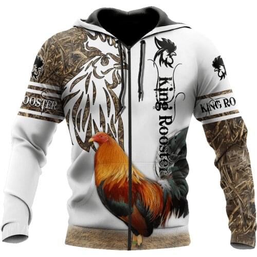 3D All Over Printed Autumn Men Zip Hoodies Love Rooster Tattoo Unisex Casual Pullover Hoodie Streetwear Sudadera Hombre DW0818