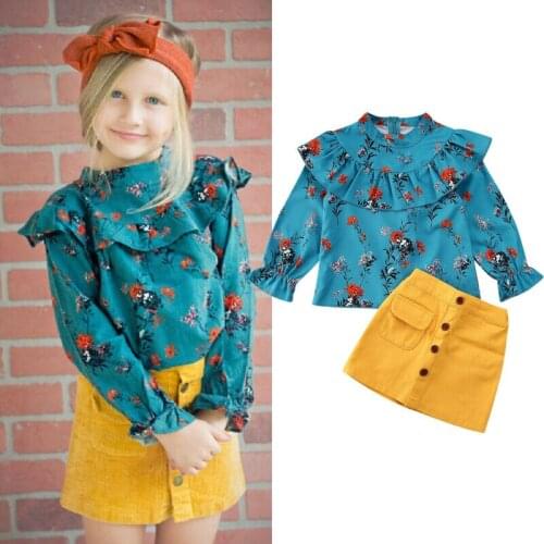 1-5 Year Kids Infant Clothes 2020 Fashion Baby Girls Ruffle Tops Floral Long Sleeve T Shirt +Mini Skirt Outfits Girls Clothes