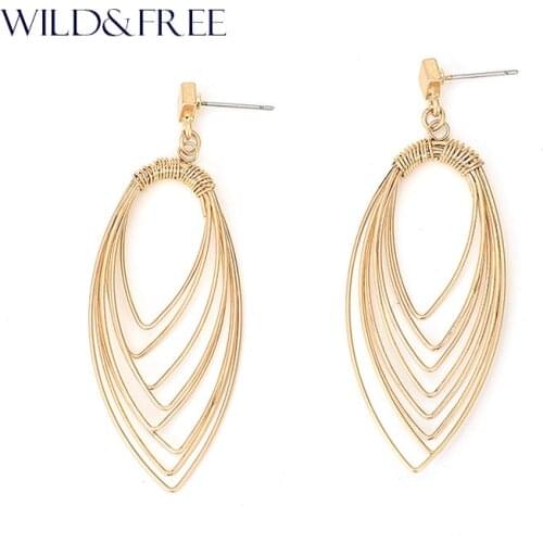 Women Fashion Gold Leaf Drop Earrings Vintage Antique Gold Zinc Alloy Geometric Europe Dangle Earrings Jewelry