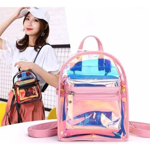 Women Mini Backpack PVC Transparent Jelly School Bags for Teenage Girls Laser School Backpack Purse Clear Bag