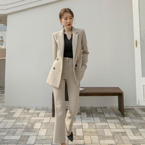 On Sale Autumn Women 4 Color Two Pieces Set Suit Formal Waist Hugging Suit & Casual Blazer Pant 2021