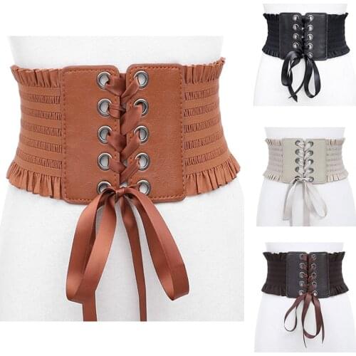 Women Ladies Fashion Stretch Belt Tassels Elastic Buckle Wide Dress Corset Waistband