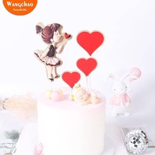 1 Set Double Layers Sweet Cute Little Girl Love Cake Topper Sweet 16 Party Decorations Girl Happy Birthday Cake Decorations