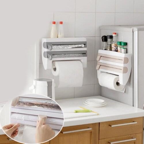 1 PC Portable Kitchen Cling Film Sauce Bottle Storage Rack Container Paper Towel Holder with Cutting Blades
