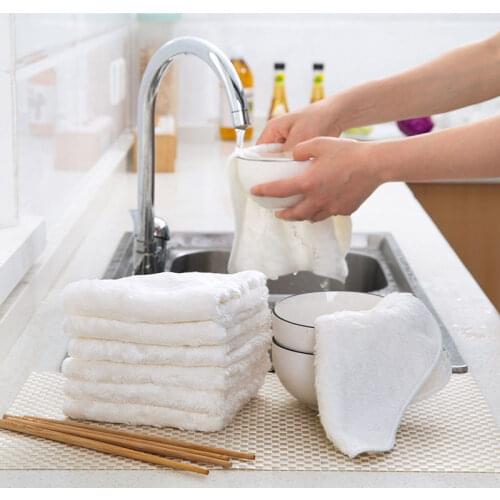 10PCS High Grade Thicken Kitchen Cleaning Cloth Non-stained Nonstick Oil Wear-resistant Wiping Dishcloth White Bamboo Fiber Rags