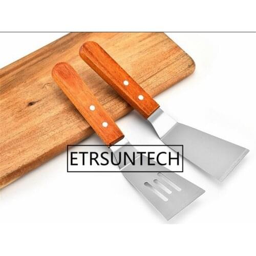 100pcs Stainless Steel Steak Shovel Pancakes Shovels Cooking Fried Shovel With Wooden Handle Teppanyaki Shovel Cooking Tool