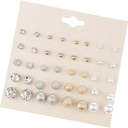 20 Pairs Assorted Crystal Pearl Earring Studs Mixed Size Party Prom Earrings