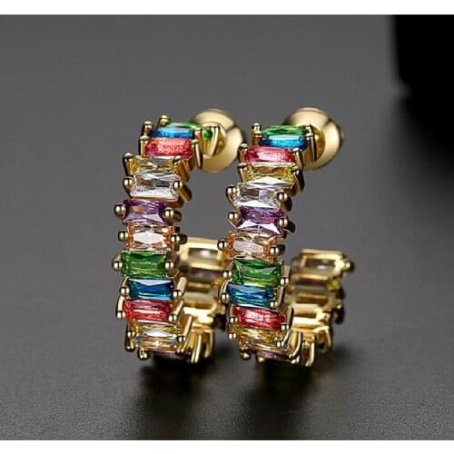 2020 New Pure Copper Gold-plated Inlaid High Quality AAA Zircon Earrings Fashion Wild Sweet Color Ladies Earrings Gift Jewelry