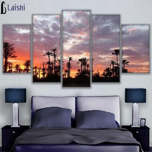 5pcs Sunset coconut tree landscape stitch cross diamond embroidery diamond painting mosaic diamond full drill home decoration