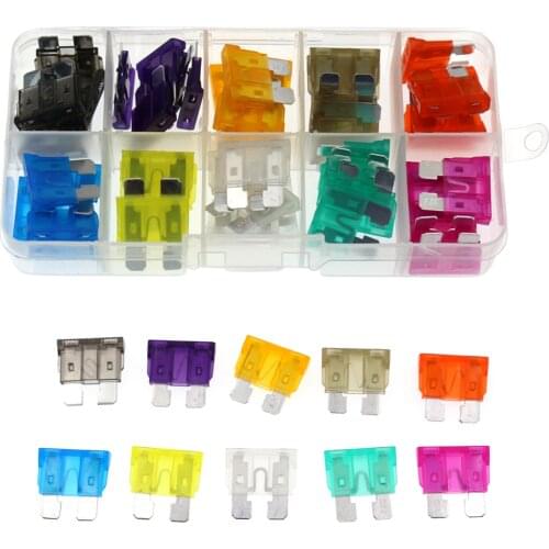 50PCS Car Fuses Assortment Kit Blade-type Automotive Fuses Standard & Mini Size 2/3/5/7.5/10/15/20/25/30/35A Replacement Fuses