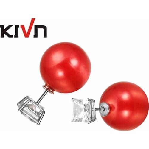 KIVN Jewelry Square 8x8mm CZ Cubic Zirconia Stud Two Double Sided Simulated Pearl Earrings for Women Gifts 6pcs Lot Wholesale