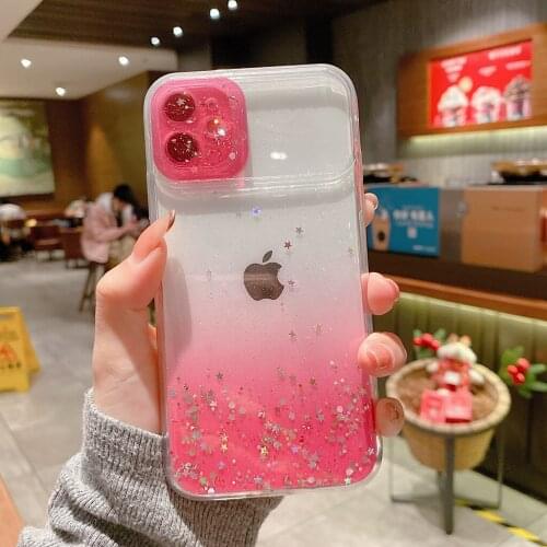 Shining Glitter Powder Phone Case For iPhone 12 11 X XR XS Max 8 7 Plus 6 6S Plus Transparent Soft TPU Shockproof Bling Cover