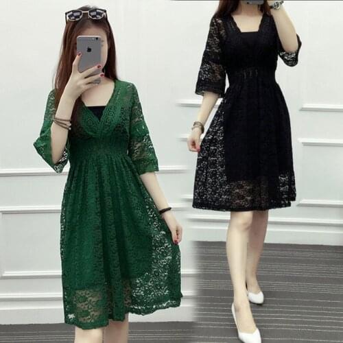 Mozhini Black fashion Dress big Large Size Woman loose Party Dress sexy Elegant lovely Dress big Size XL XXL women lace dress