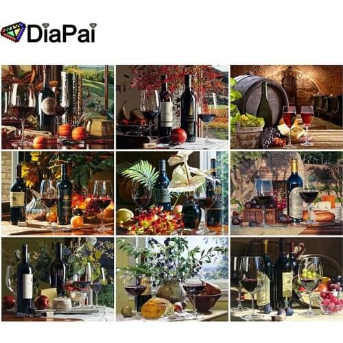 DIAPAI Diy Full Square Round Drill 5D Diamond Painting Cross Stitch Diamond Embroidery "Wine fruit scenery" Home Decor Gift